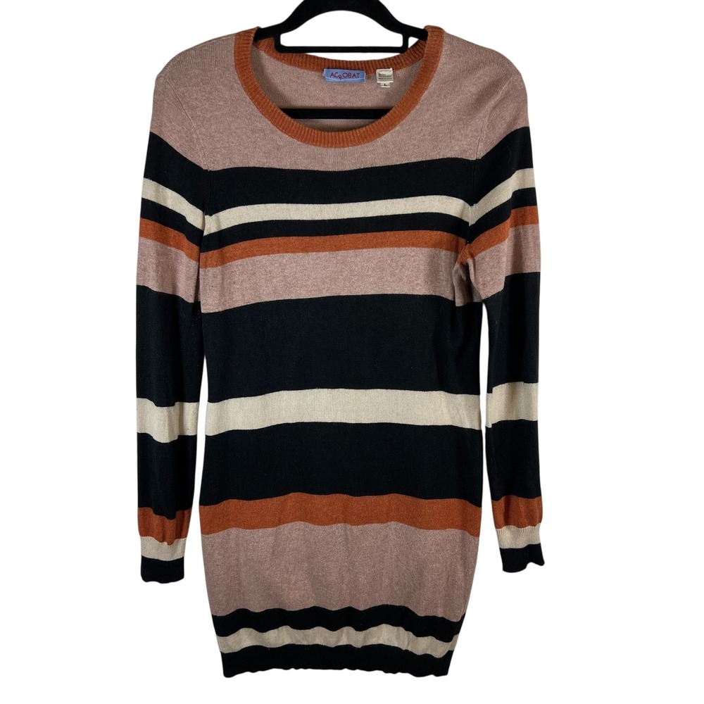 Acrobat Womens Silk Cashmere Striped Knit Long Sleeve Sweater Dress Large‎ L